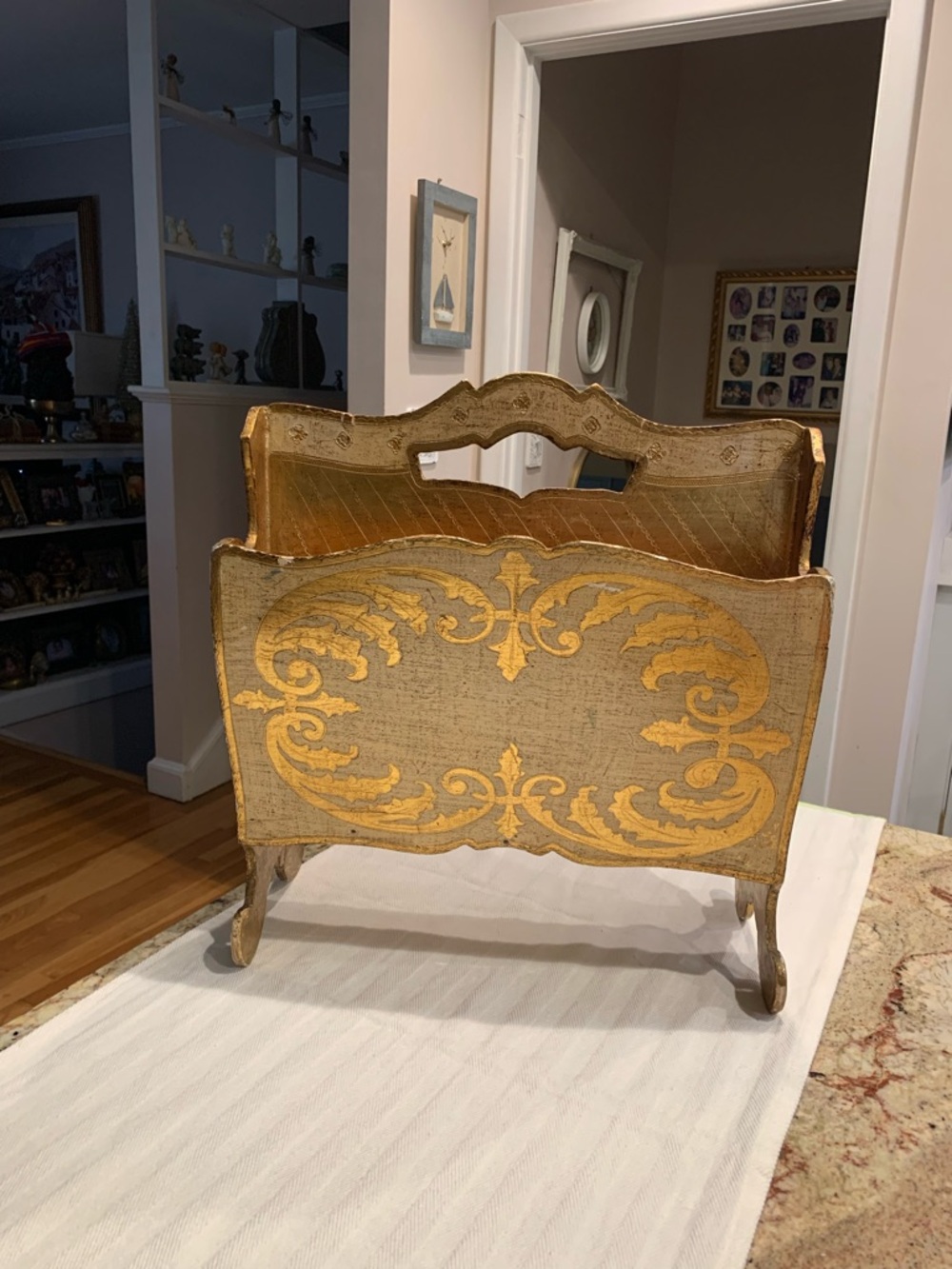 Vintage Italian Wooden Florentine Magazine Rack